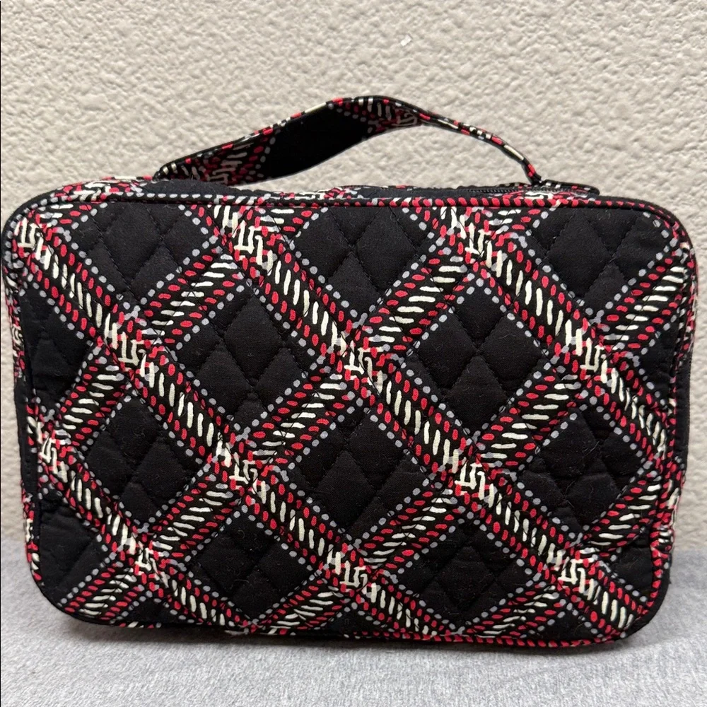 Vera Bradley Large Black and Red Quilted Cosmetic Blush and Brush Case